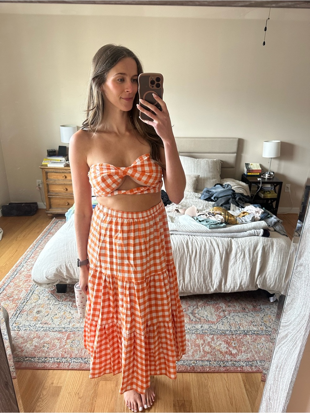 VRG GRL Orange Gingham Set